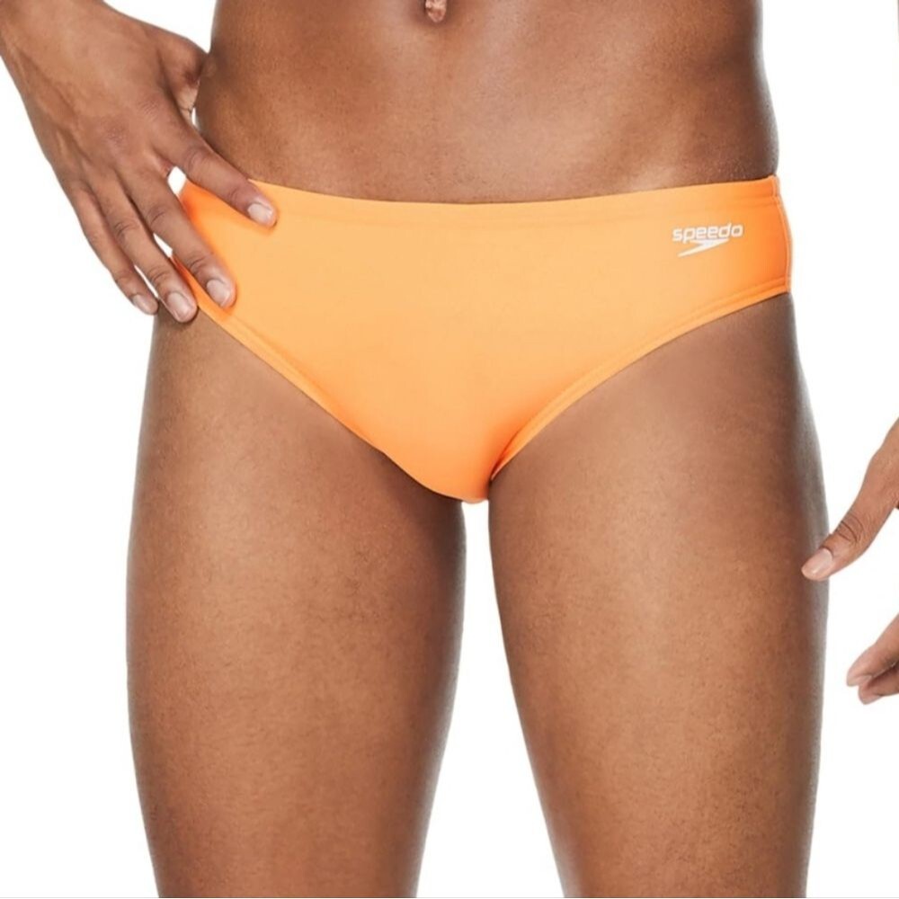 NWT Speedo Men's Solid One Swimsuit Brief Endurance+ Orange - Size 32